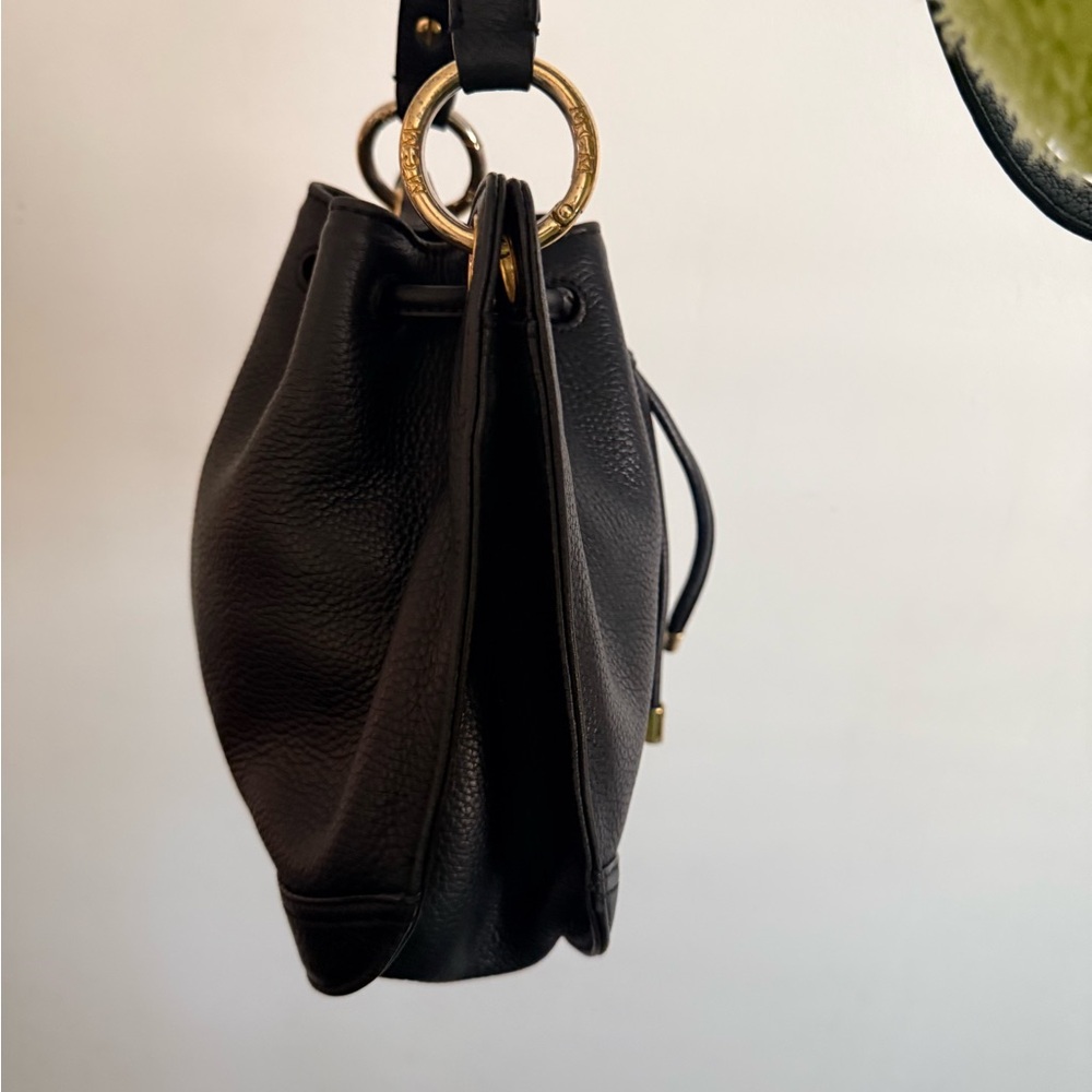 MCM Black Leather Drawstring Crossbody Bag with Gold Hardware - Picture 7 of 14